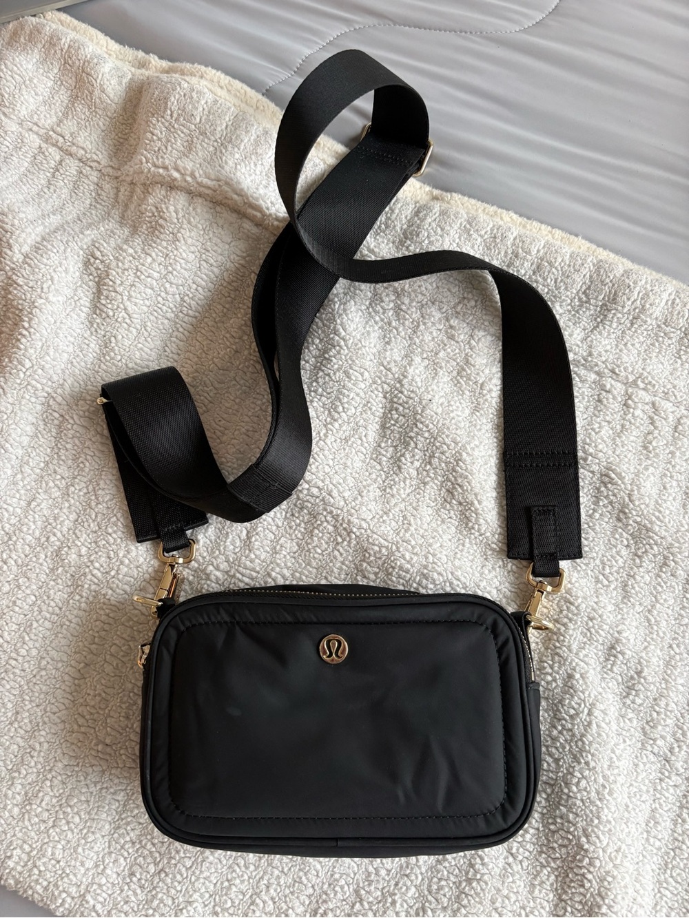lululemon Black Crossbody Camera with Gold Accents